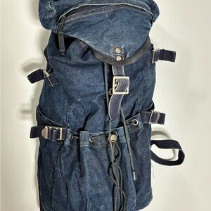 GAP Dark Blue Denim Backpack RARE lots of pockets  unusual bag EUC